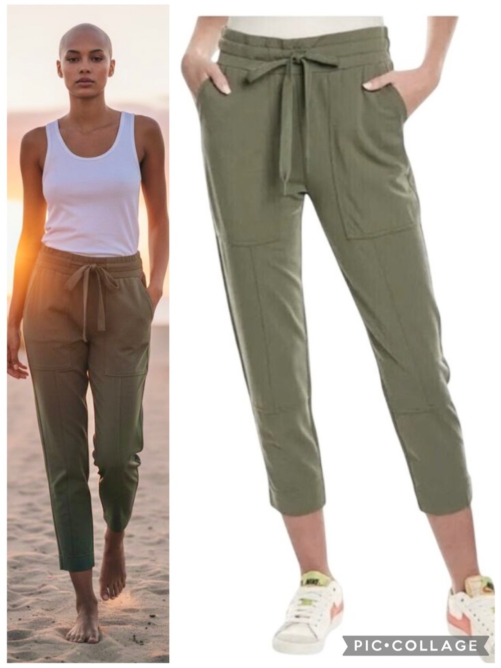 CAbi Everyday Lounger Pants High Waist Olive Green Knit Ankle Length Taper Leg M